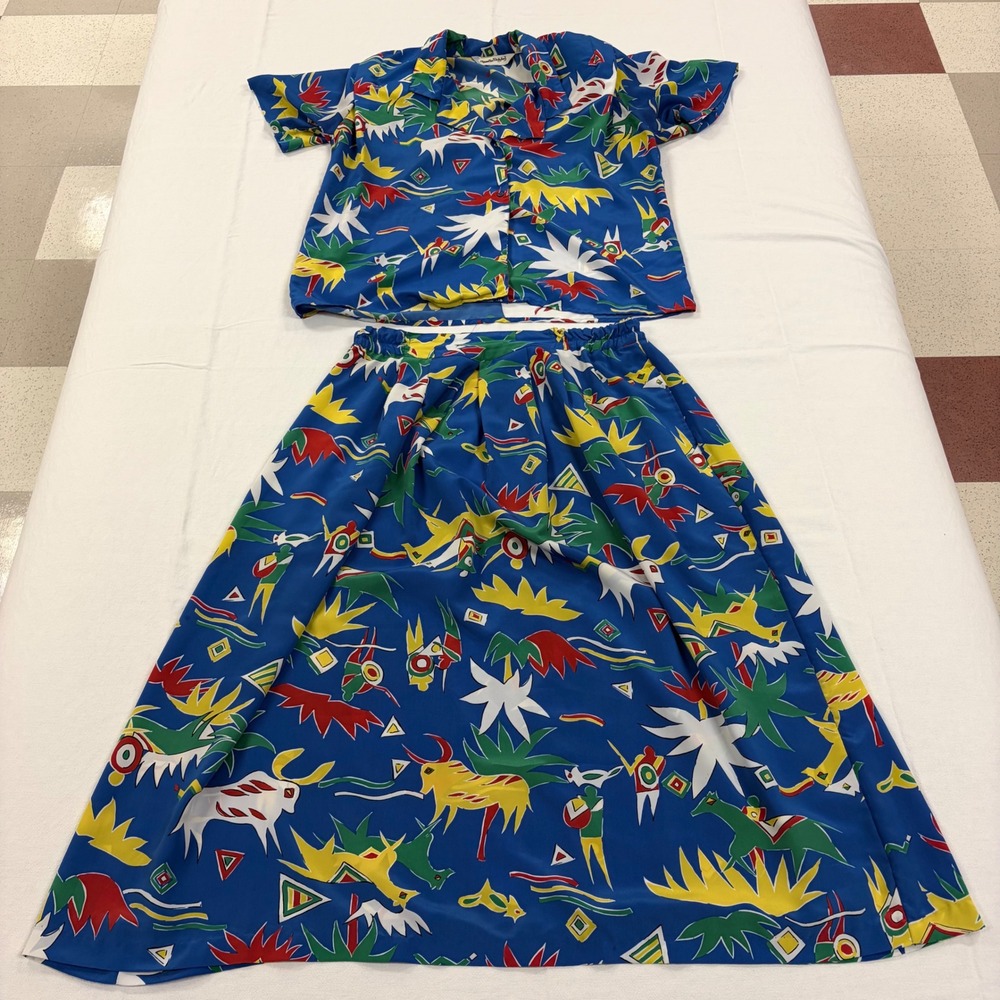Vintage 80s DVF Diane Von Furstenberg Skirt Set Novelty Animal Geometric Rare